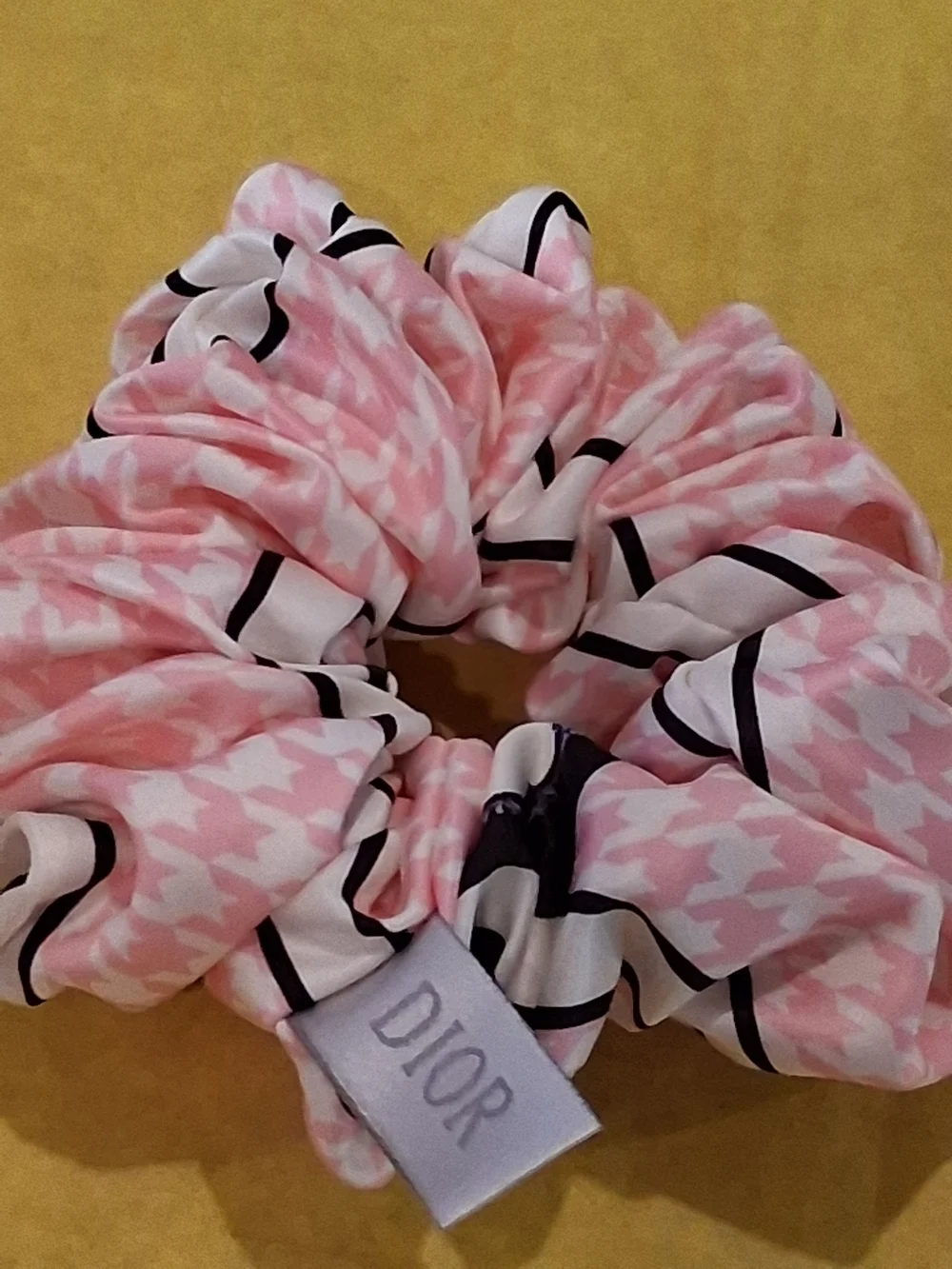 Dior Pink Silk & Stripe Hair Scrunchie.New